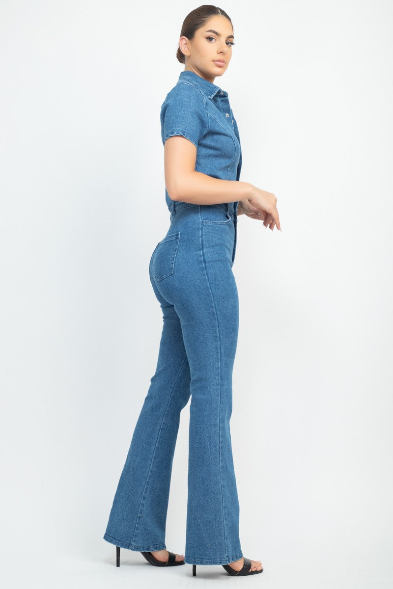 Bria Vintage Flare Denim Jumpsuit