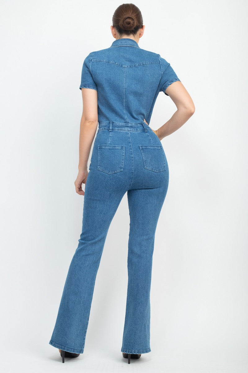 Bria Vintage Flare Denim Jumpsuit