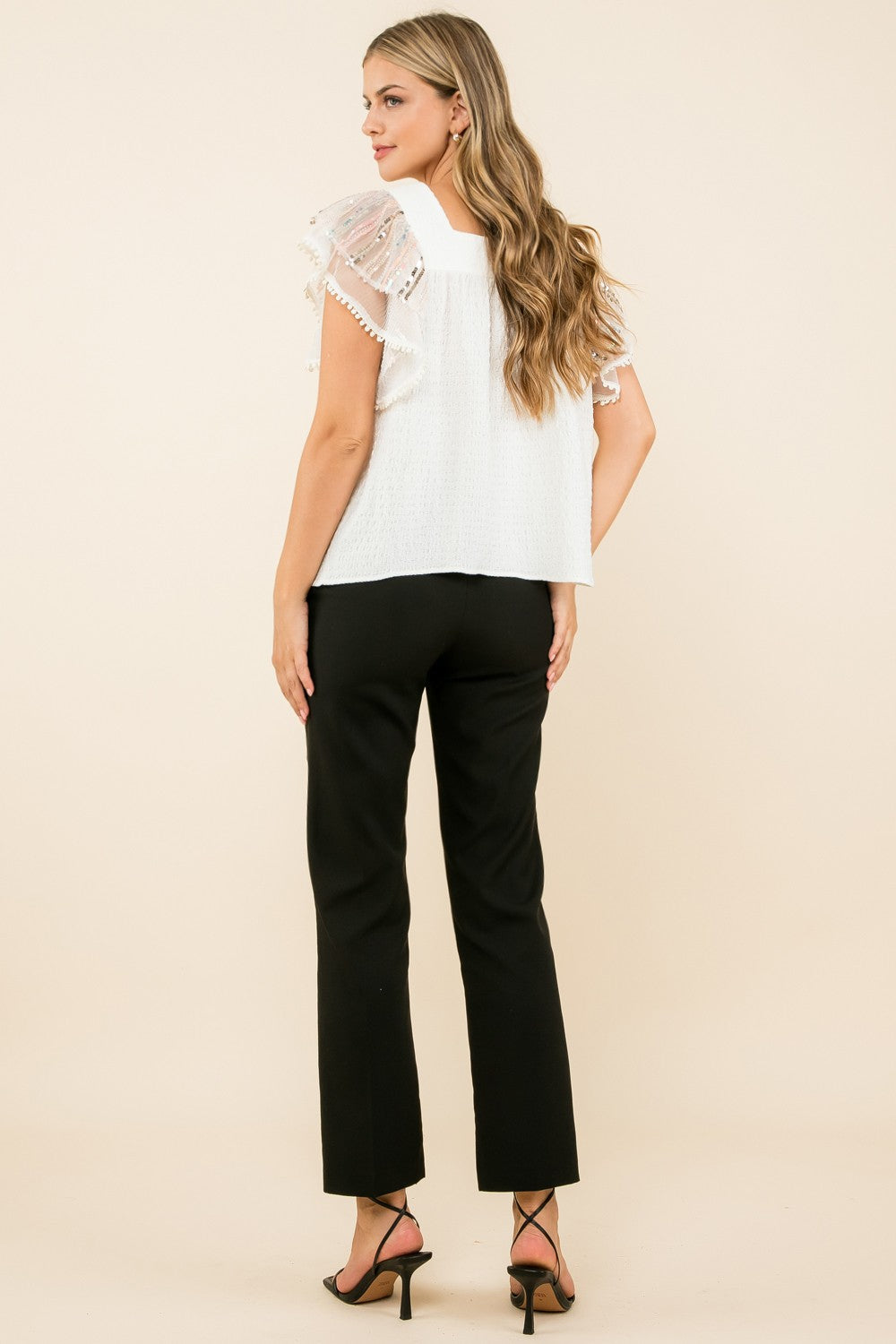 Candy Sequin Flutter Sleeve Top