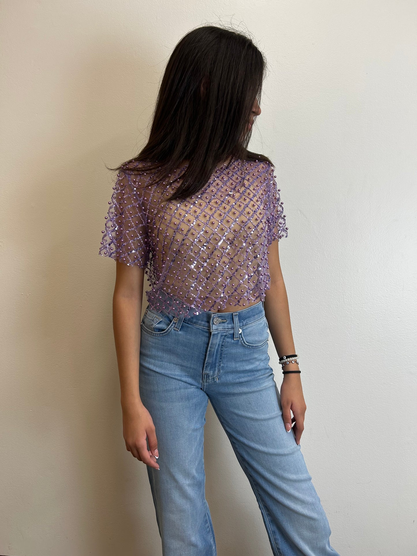 Karen Mesh Pearl Top