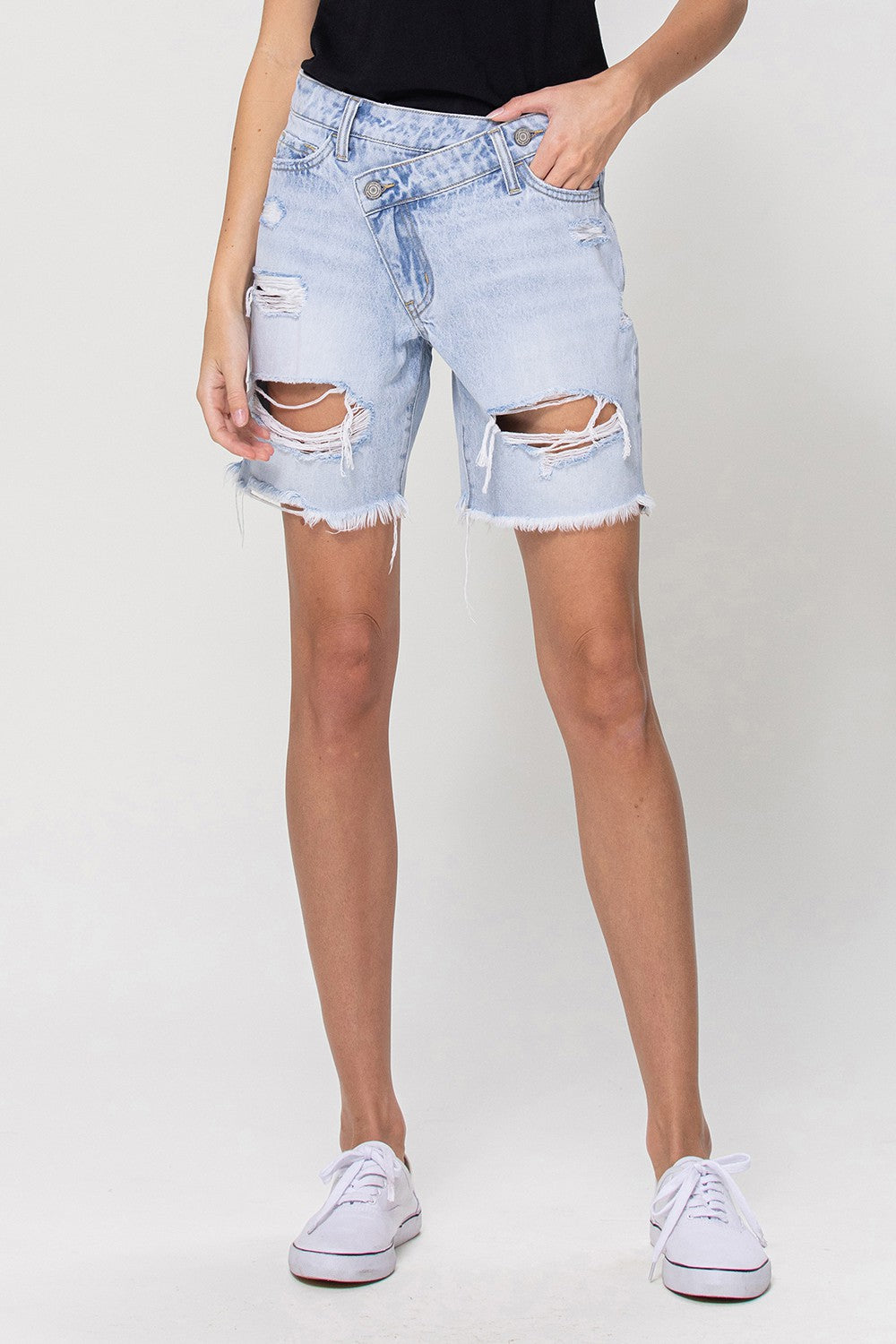 Astrid Distressed Boyfriend Criss Cross Shorts