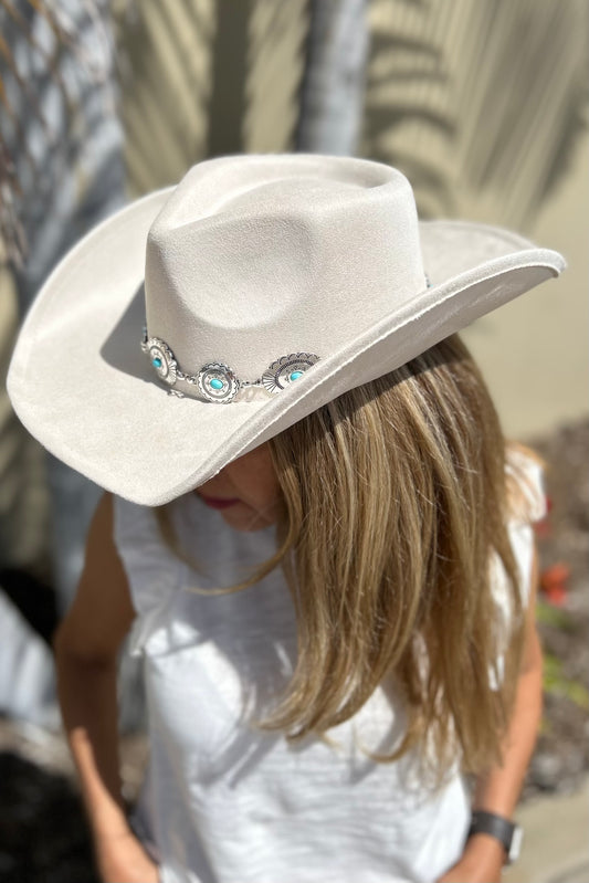 Arizona Scalloped Concho Faux Suede Cowboy Hat