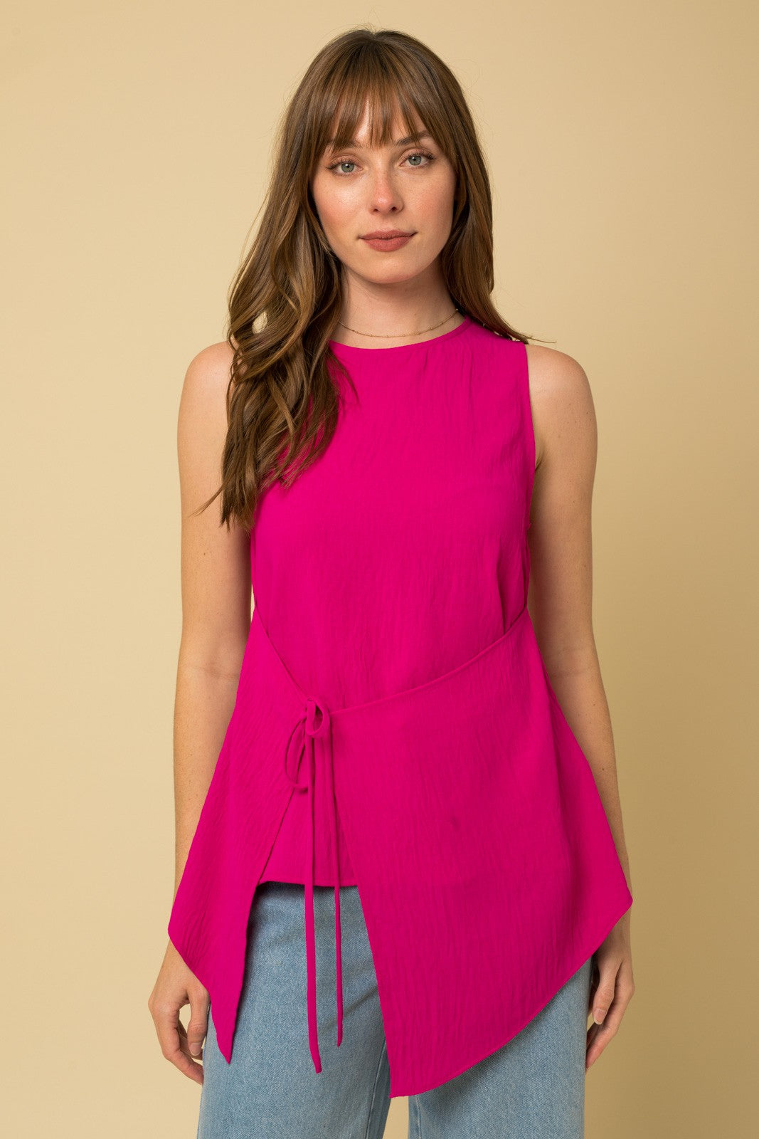Feisty Fuchsia Front Tie Blouse